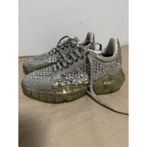 Jimmy Choo Shoes Womens Size 9 Silver Crystal Embellished Chunky Sneakers Italy